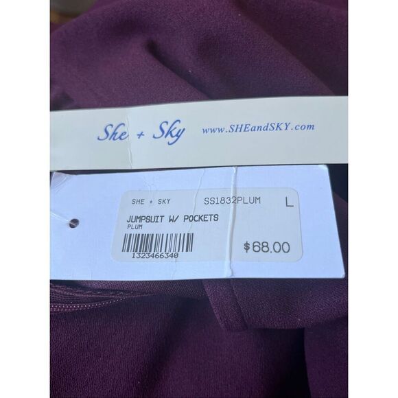 Brand New She + Sky Women's Large Plum Purple Jumpsuit With Pockets - Picture 7 of 11